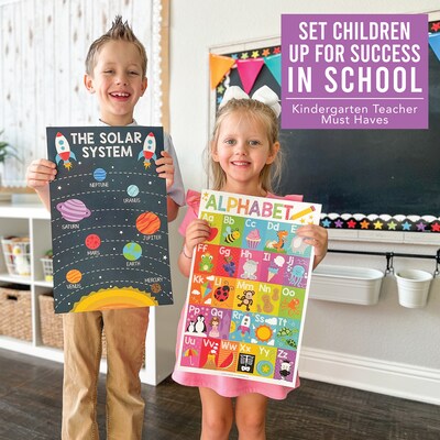Hadley Designs 17" x 11" Colorful Preschool Educational Posters For Toddlers, Laminated, 16/Set (HDDX004ACAK4L)