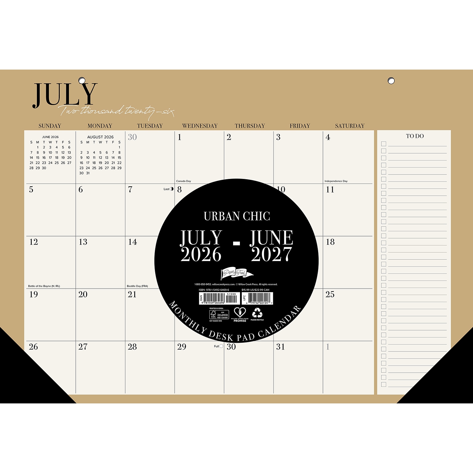 2026-2027 Willow Creek 17 x 12 Academic Monthly Desk Calendar, Urban Chic (64696)