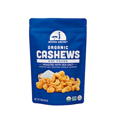 Mavuno Harvest Organic Dry Roasted Sea Salt Flavored Cashews, 1 lb. Bag (MAHW-SSCASH1LB)