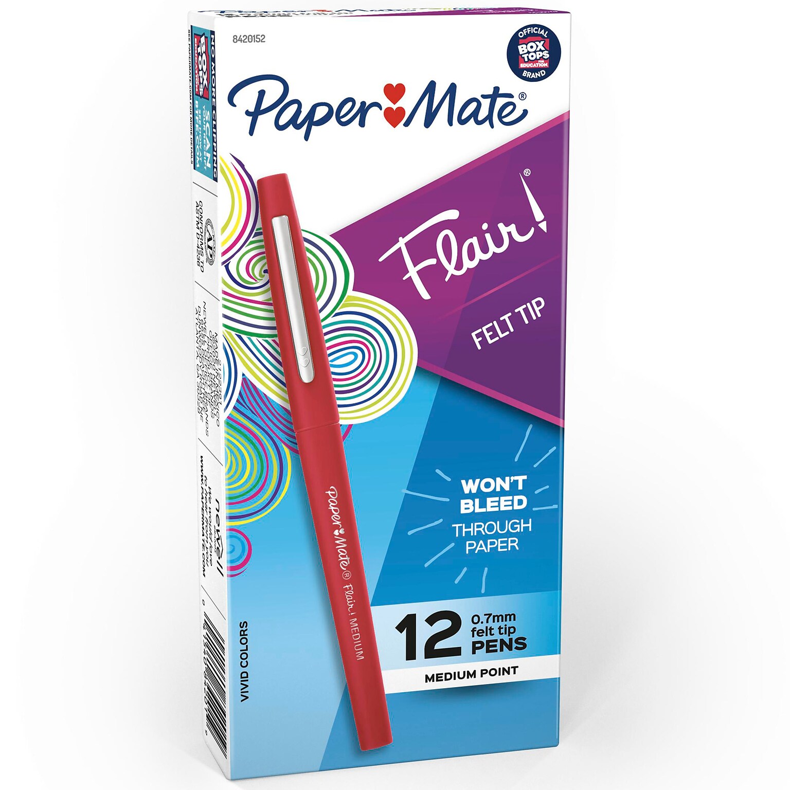 Paper Mate Flair Felt Pen, Medium Point, 0.7mm, Red Ink, Dozen (8420152)