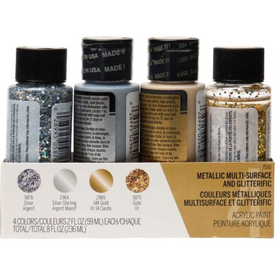 FolkArt Multi-Surface Acrylic Paint Set, 2oz., Glitterific Dazzle, 4/Pack, 2 Packs/Bundle (FLK7500-2)