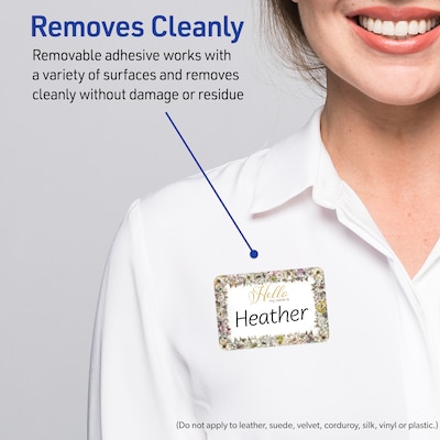 Avery Adhesive Name Tags, Pre-printed Floral Gold Hello Design