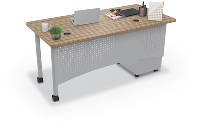 MooreCo 60W Avid Modular Single Pedestal Instructor Desk, Buka Bark (91774-7982-7982)