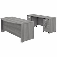Bush Business Furniture Studio C 72W x 36D Bow Front Desk and Credenza with Mobile File Cabinets, Pl