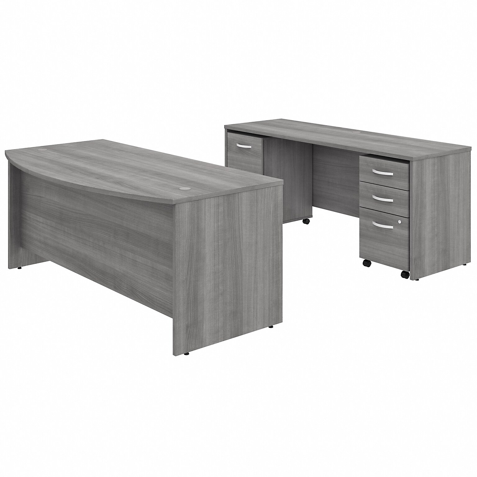 Bush Business Furniture Studio C 72W x 36D Bow Front Desk and Credenza with Mobile File Cabinets, Platinum Gray (STC009PGSU)