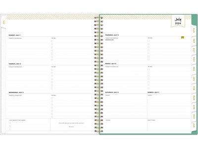 2024-2025 Blue Sky Day Designer Palms 8.5" x 11" Academic Weekly & Monthly Planner, Plastic Cover, White/Green (137891-A25)