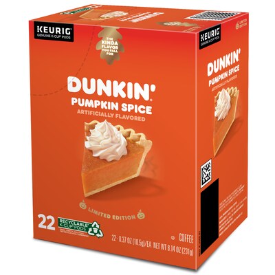 Dunkin' Pumpkin Spice Coffee Keurig® K-Cup® Pods, Light Roast, 22/Box (5000202812)