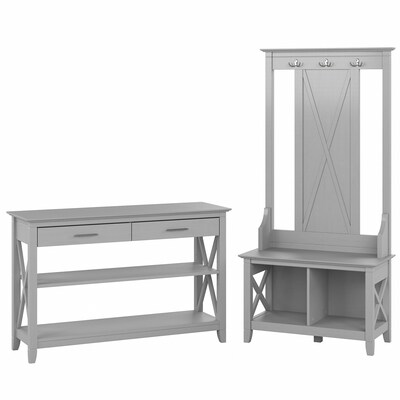 Bush Furniture Key West Entryway Storage Set with Hall Tree, Shoe Bench, and Console Table, Cape Cod