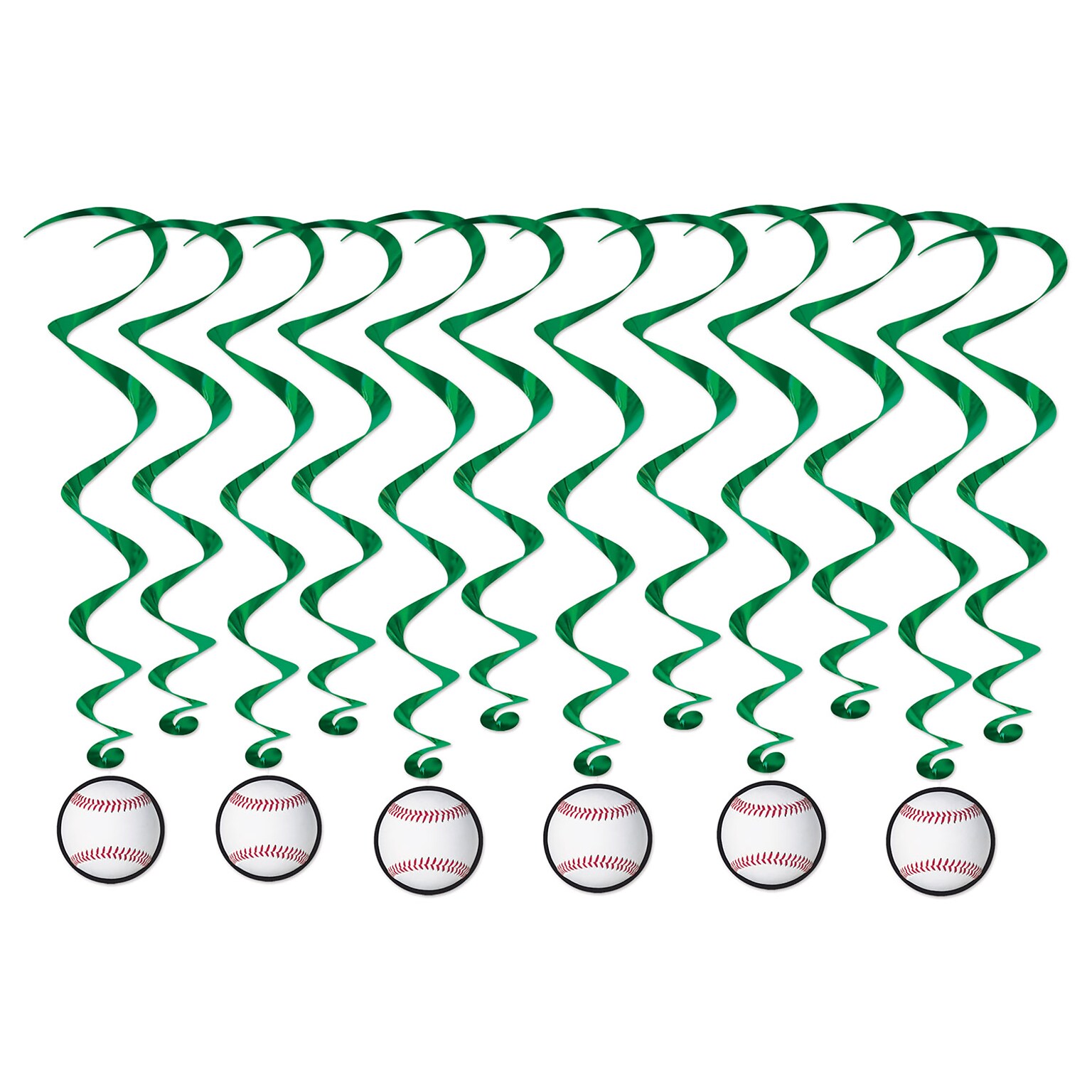 Beistle Baseball Whirls, Green/White, 3/Pack (53610)