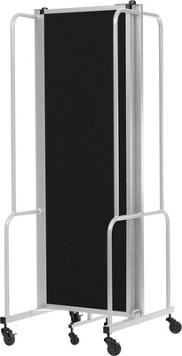 National Public Seating Robo Series 3-Panel Folding Mobile Room Divider, 72"H x 72"W, Black Fabric (RDG6-3PT10)