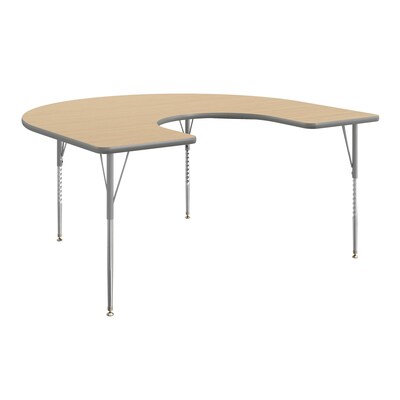 Flash Furniture Wren Horseshoe Activity Table, 66 x 60, Height Adjustable, Light Natural Top/Silver Frame (XUA6066HRSLNTA)