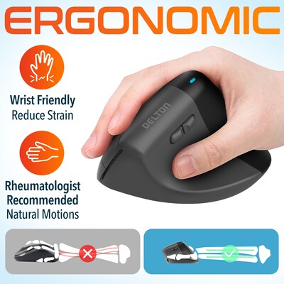 Delton S38 Wireless Ergonomic Optical Mouse, Black (DMS38-WB)