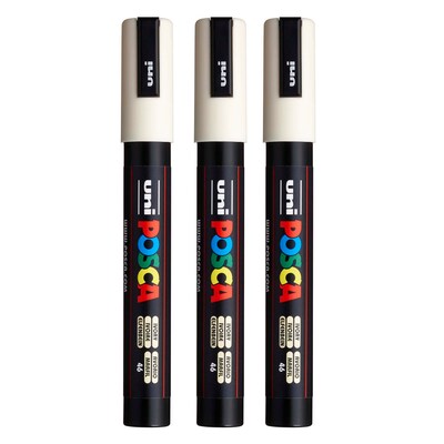 POSCA PC-5M Water Based Paint Marker, Medium Bullet Tip, Ivory, 3/Pack (UBCPC5MIVORY-3)