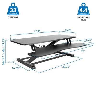 Mount-It! 36"W Manual Adjustable Standing Desk Converter, Black (MI-8050)
