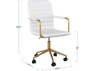 Martha Stewart Taytum Ergonomic Faux Leather Swivel Office Chair, White (CH142370WHGLD)