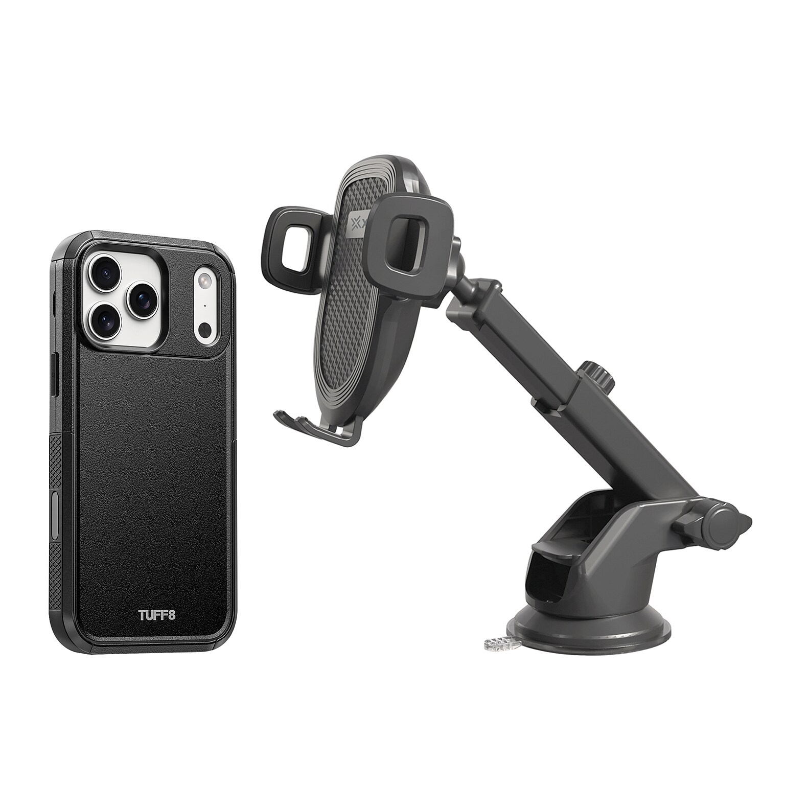 TUFF8 Impact+ Triple-Layer MagSafe Rugged Phone Case for iPhone 18 Pro Max, XYST Extendable Dash Mount, Black (KITLIBBWR18PR09)