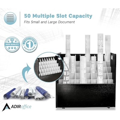 AdirOffice 50-Slot Mobile Roll File, 28.5"H x 30"W x 15.75"D, Black (626-BLK-KIT1)