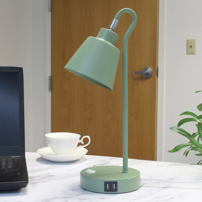 Simple Designs Sleek Essentials LED Desk Lamp, 16", with USB Ports, Sage Green (LD1073-SGE)