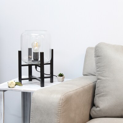 Simple Designs Black Wood Mounted Table Lamp with Clear Glass Cylinder Shade (LT1068-CLR)