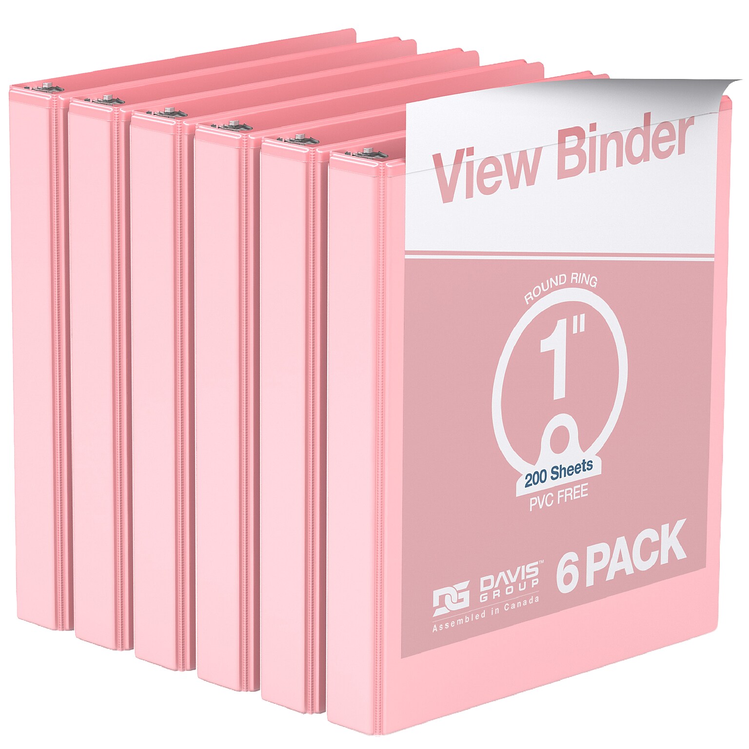 Davis Group, 1, 8.5 x 11, Round Ring View Binder, Pastel Color, Blush, 6/Pack (7411-11-06)