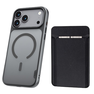 TUFF8 GlideGuard MagSafe Phone Case for iPhone 18 Pro Max with Foldable Origami Wallet Stand, Smoke Black/Black (KITLIB18PRO13)