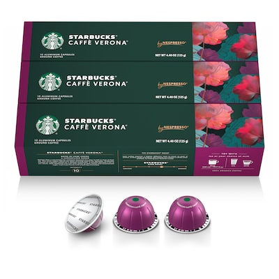 Nespresso Starbucks Caffe Verona Coffee Nespresso Vertuo Capsules, Dark Roast, 30/Pack (163924)