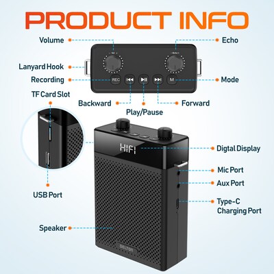 Delton A566 Bluetooth Voice Amplifier with Wireless Headset, Portable Amplifier with Microphone, Black (DVA566)