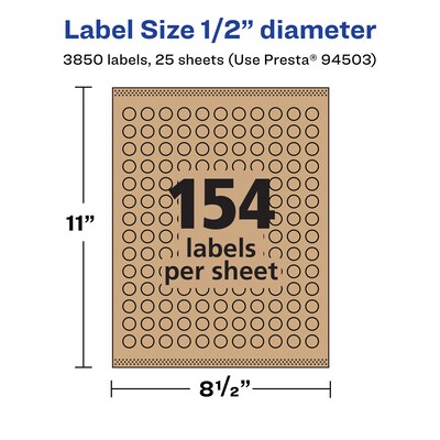 Avery Laser/Inkjet Round Multipurpose Labels, 0.5" Dia., Kraft Brown, 3,850 Labels/Pack (94503)