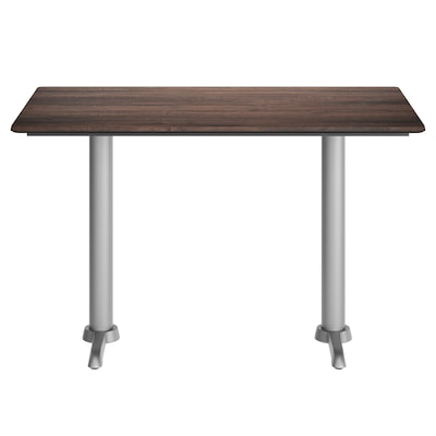 Flash Furniture Acadia Wooden Dining Table with T-Bases, 30"D x 48"W, Dark Brown/Silver Base (ST3048WBRT0522S)