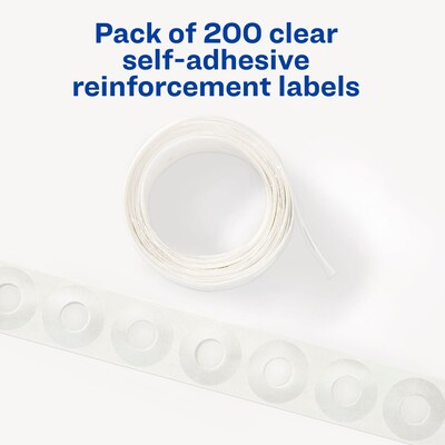 Avery Self-Adhesive Plastic Reinforcement Labels, 1/4" Diameter, Glossy Clear, 200/Pack (13966/5721)