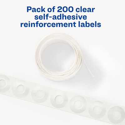 Avery Self-Adhesive Plastic Reinforcement Labels in Dispenser, 1/4" Diameter, Glossy Clear, 200/Pack (5721)