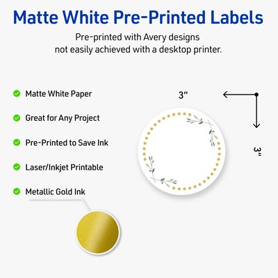 Avery Laser/Inkjet Circle Multipurpose Labels, 3 Dia., White, 60/Pack (S00DN4)