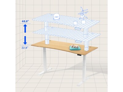 FlexiSpot E7 72"W Electric Adjustable Bamboo Top Standing Desk, White  (E7WCR7230LBZB)