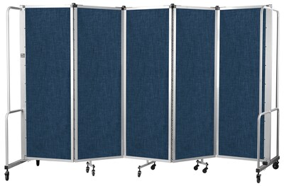National Public Seating Robo Series 5-Panel Folding Mobile Room Divider, 72"H x 118"W, Blue Fabric (RDG6-5PT04)
