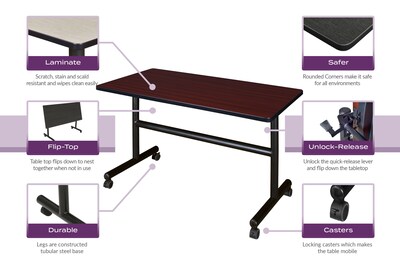 Regency Kobe 48" x 30" Flip Top Mobile Training Table, Mahogany (MKFT4830MH)