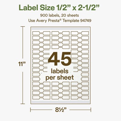 Avery Hemp Barbell Laser/Inkjet Multipurpose Labels, 1/2" x 2-1/2", Off-White (900/Pack)