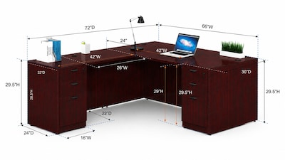 Boss Office Products 66 L-Shaped Desk with 2 File Pedestals, Mahogany (GROUPA21-M)