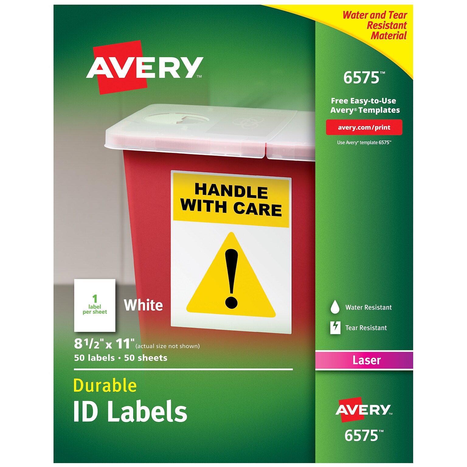 Avery TrueBlock Laser Durable ID Labels, 8-1/2 x 11, White, 50 Labels/Box (6575)