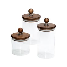 Honey-Can-Do Glass/Wood 3-Piece Canister Set, Clear/Brown (KCH-08571)