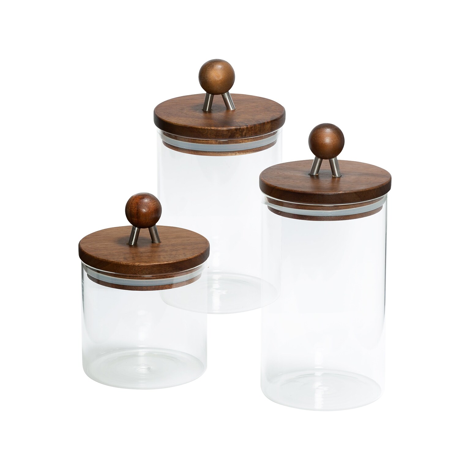 Honey-Can-Do Glass/Wood 3-Piece Canister Set, Clear/Brown (KCH-08571)