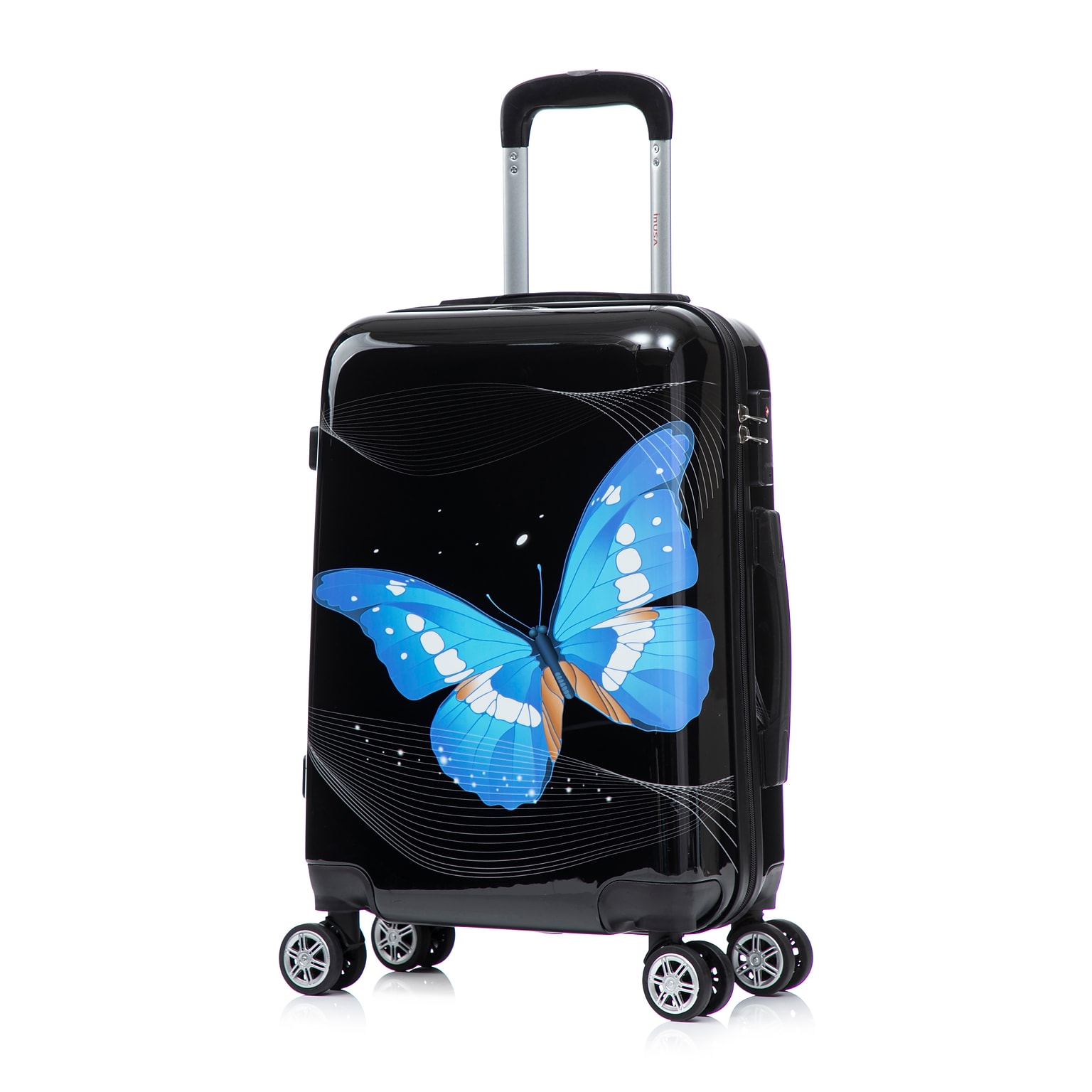 InUSA 20 Hardside Butterfly Carry-On Suitcase, 4-Wheeled Spinner, TSA Checkpoint Friendly, Black Butterfly (IUAPC00S-BBU)