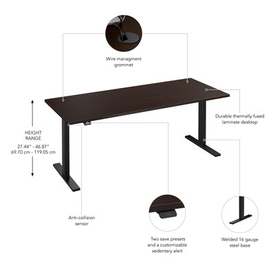 Bush Business Furniture Move 60 Series 72"W Electric Height Adjustable Standing Desk, Mocha Cherry (M6S7230MRBK)