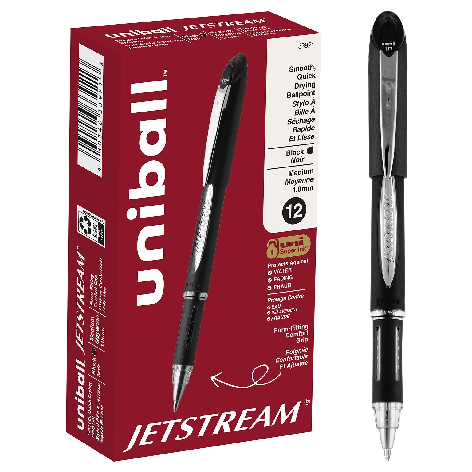 uni Jetstream Ballpoint Pens, Medium Point, 1.0mm, Black Ink, Dozen (33921)