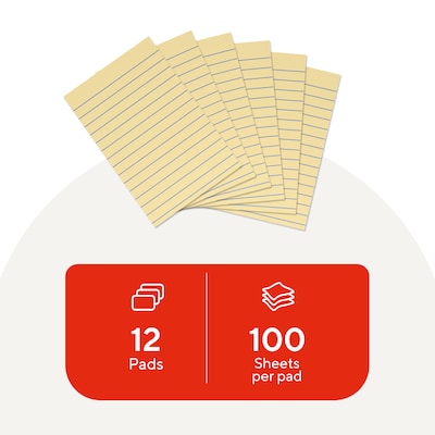Staples Sticky Notes, 4 x 6, Lined, Yellow, 1200 Sheets – Large Ruled Notes for Planning, Projects & Office Use