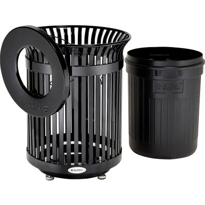 Global Industrial Outdoor Heavy-Duty Slatted Steel Trash Can, 36 Gallon, 34H, Black (641631BK)