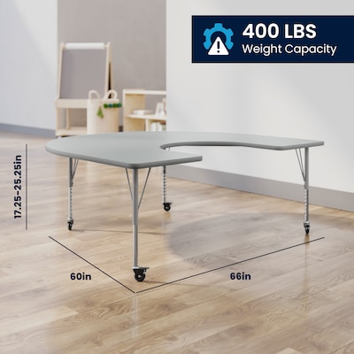 Flash Furniture Wren Horseshoe Activity Table, 66" x 60", Height Adjustable, Gray Top/Silver Frame (XUA6066HRSEGTPC)