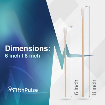 FifthPulse 100% Natural Eco-friendly 6" Cotton Swabs Sticks Made with Birch Wood Non Sterile Cotton Tip, 250 Pack (FMN100682)