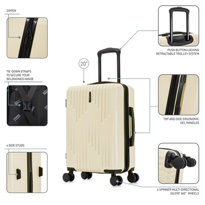 InUSA Drip 20" Hardside Carry-On Suitcase, 4-Wheeled Spinner, TSA Checkpoint Friendly, Sand (IUDRI00S-SAN)