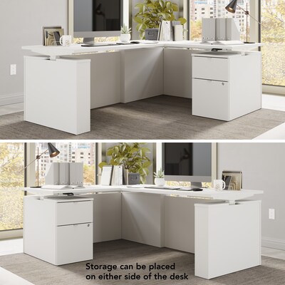 Bush Business Furniture Stratus 60"W Electric L-Shaped Adjustable Standing Desk with Cabinet, White (SUT015WH)