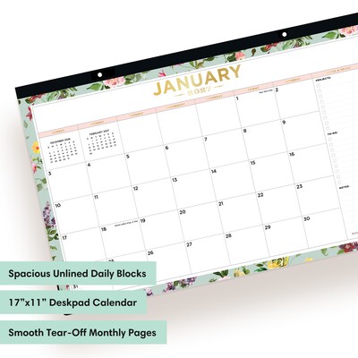 2027 Blue Sky Day Designer 17 x 11 Monthly Desk Calendar, Green (164061)